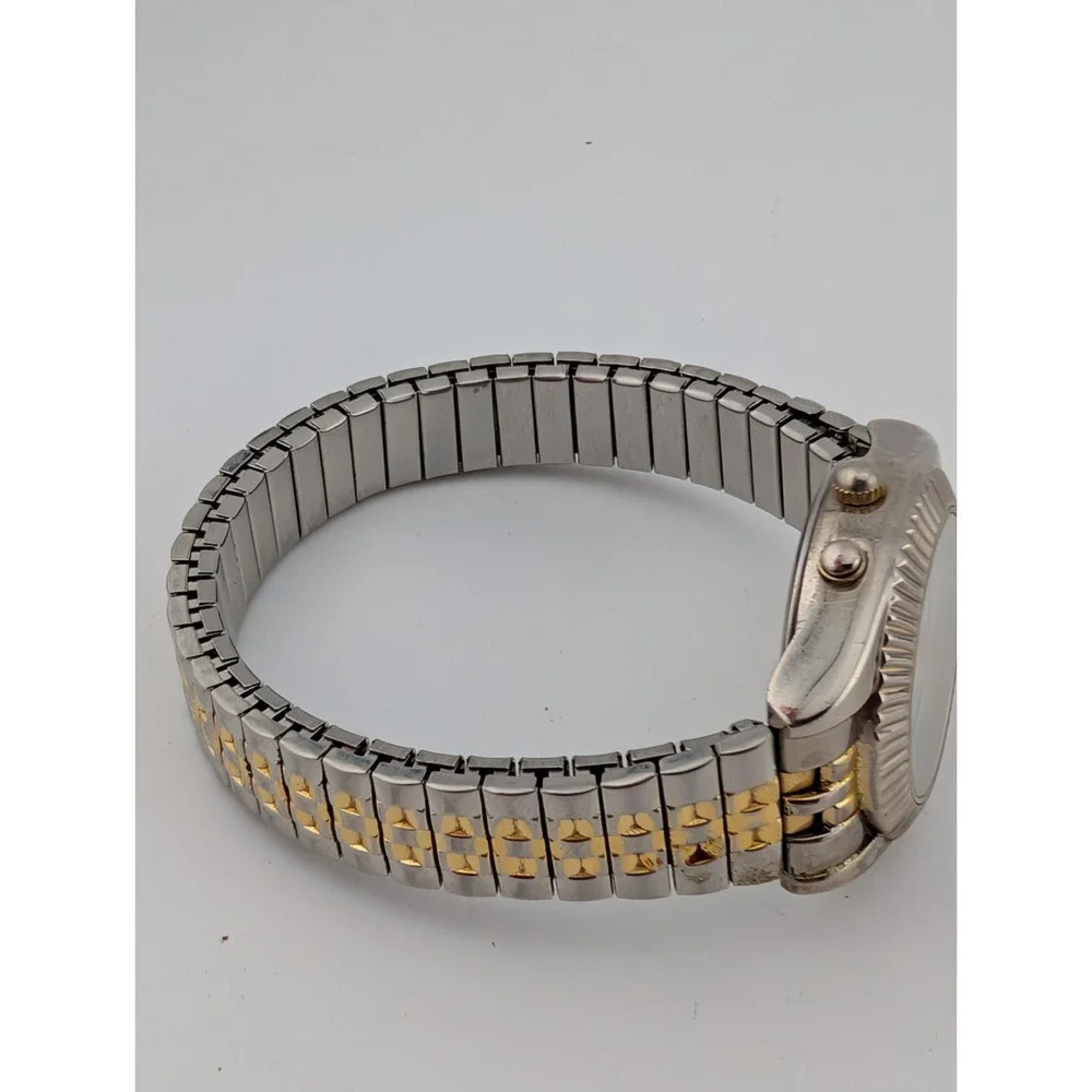 Watch-It Women's Watch Night Light Two‎ Tone Stretch Band 28mm Case- New Battery